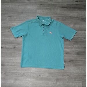 Tommy Bahama Men's Medium Pique Mesh Supima Teal Short‎ Sleeve Logo Polo Shirt